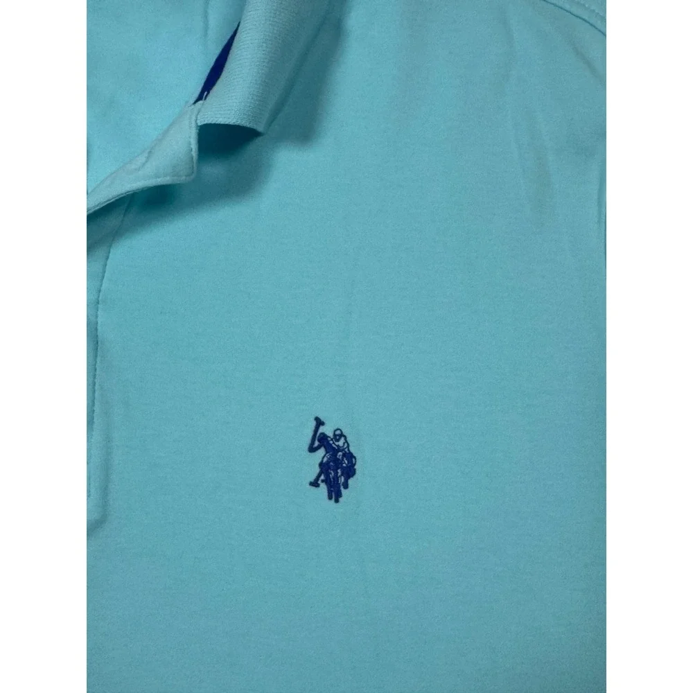 Preppy U.S. Polo Assn Luxury Feel Polo Shirt Mens Large Light Blue Short Sleeve‎